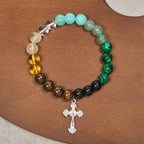 Multi-Natural Stone Faith Bracelet with Assorted Stones & Cross