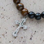 Multi-Natural Stone Faith Bracelet with Assorted Stones & Cross