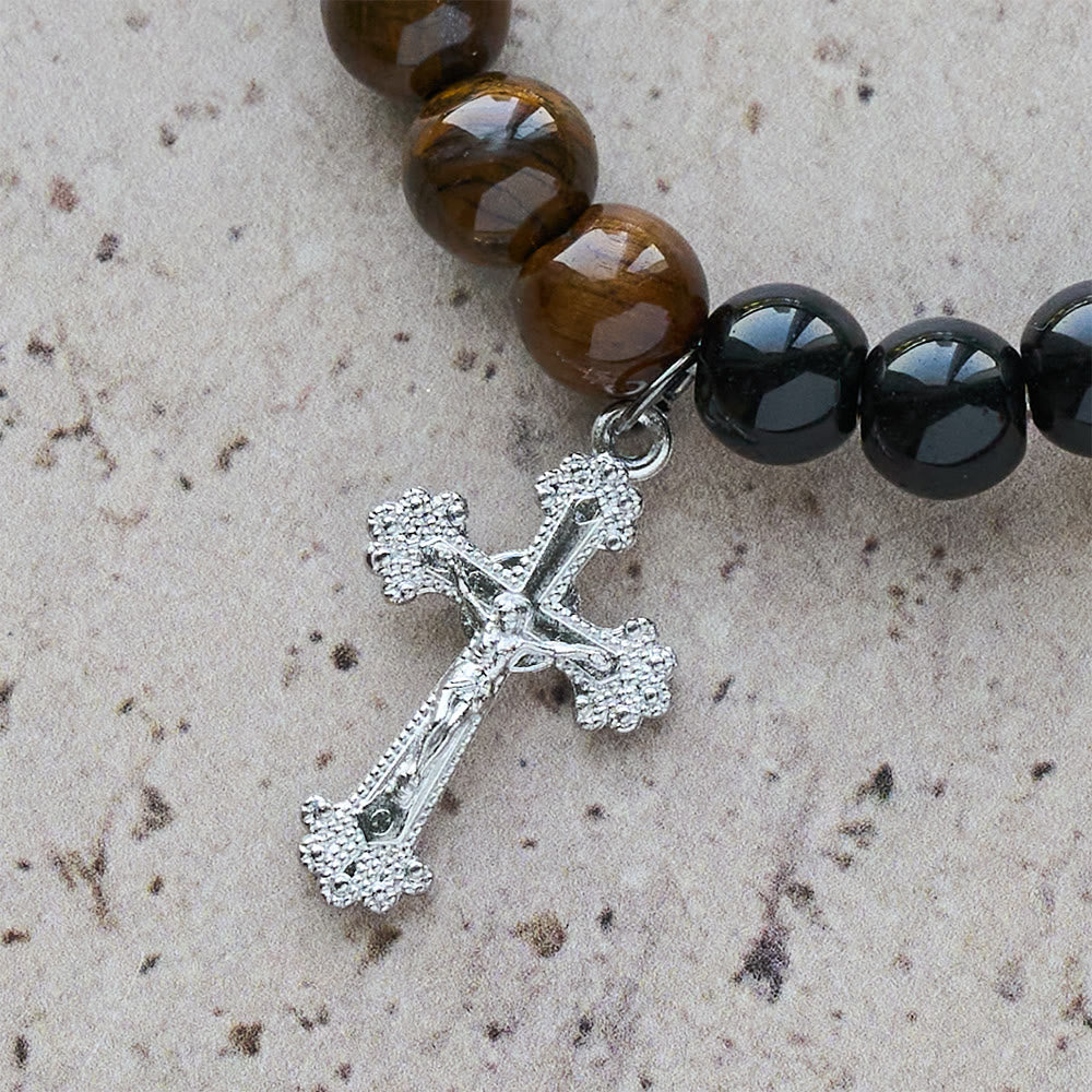 Multi-Natural Stone Faith Bracelet with Assorted Stones & Cross