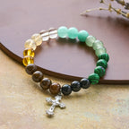 Multi-Natural Stone Faith Bracelet with Assorted Stones & Cross