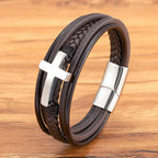 Braided Cross Leather Bracelet