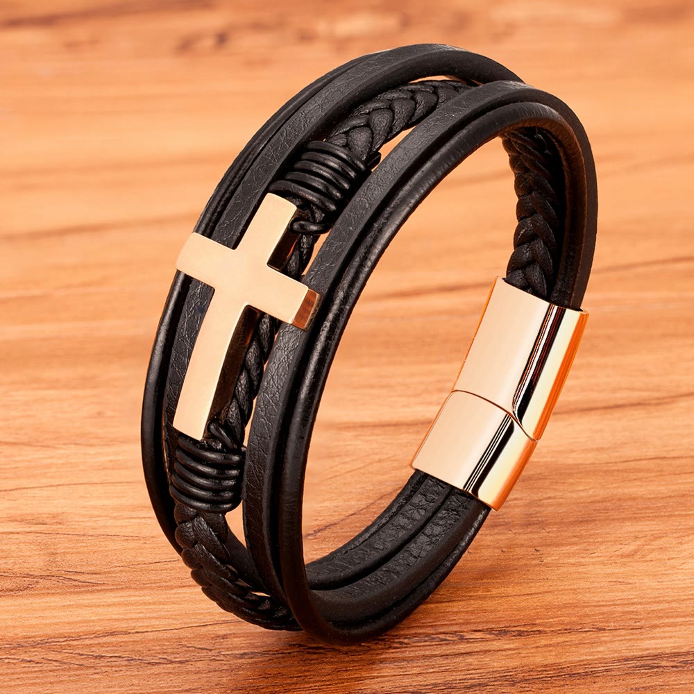 Braided Cross Leather Bracelet