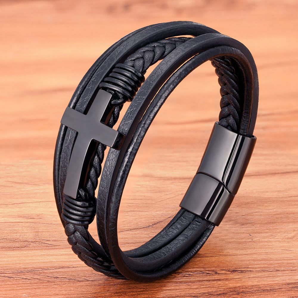 Braided Cross Leather Bracelet