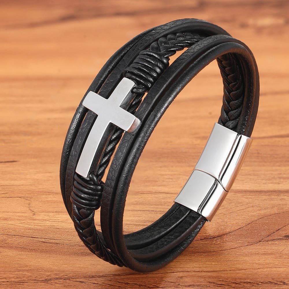 Braided Cross Leather Bracelet