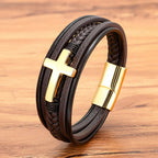 Braided Cross Leather Bracelet