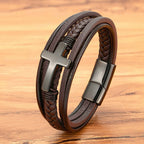 Braided Cross Leather Bracelet