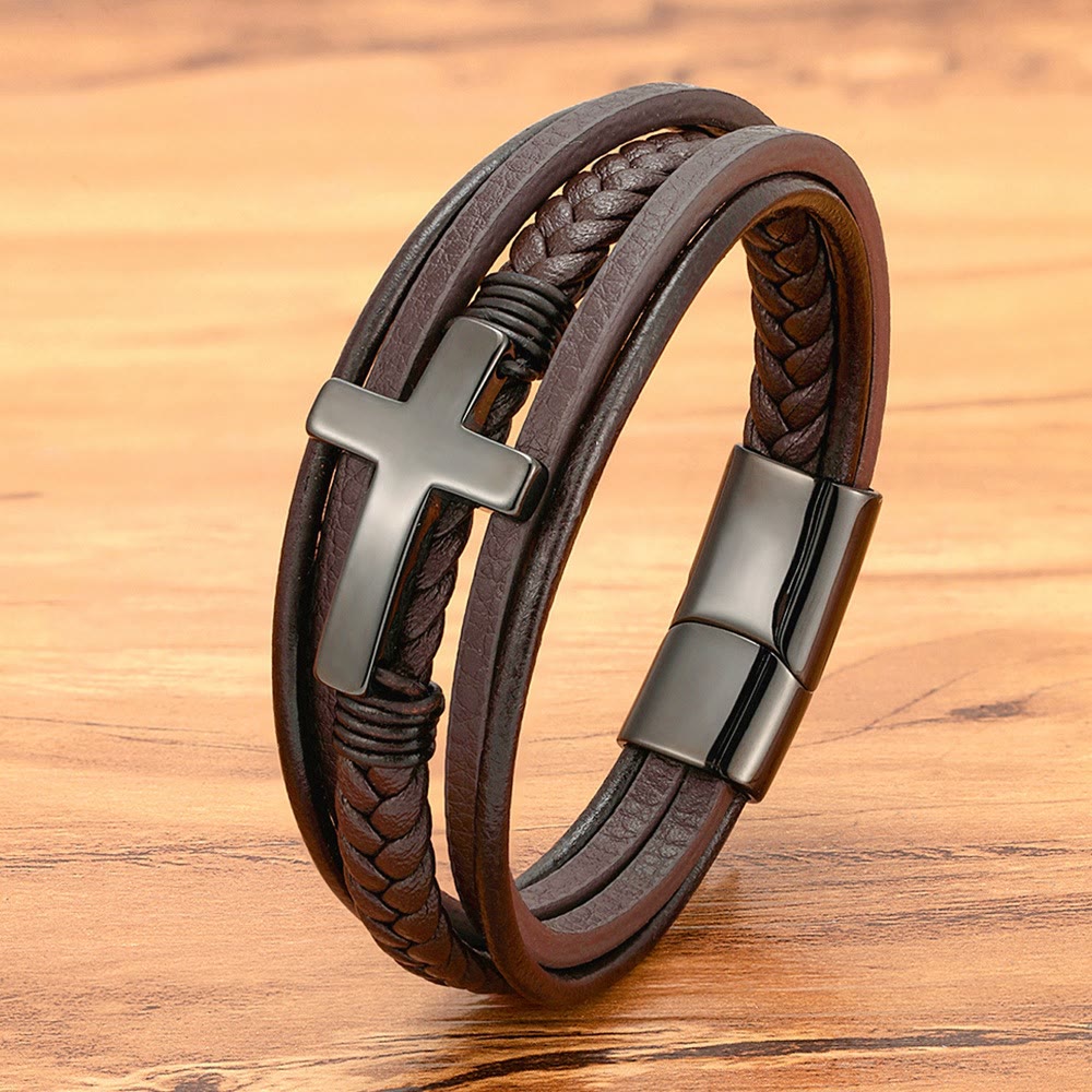 Braided Cross Leather Bracelet