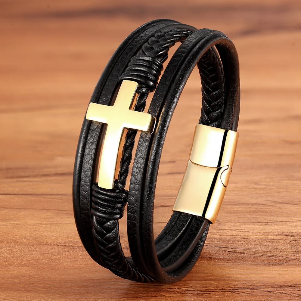 Braided Cross Leather Bracelet