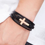Braided Cross Leather Bracelet