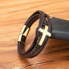 Braided Cross Leather Bracelet