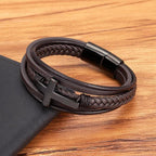 Braided Cross Leather Bracelet