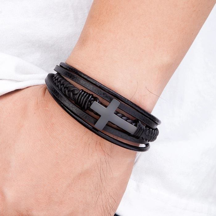 Braided Cross Leather Bracelet