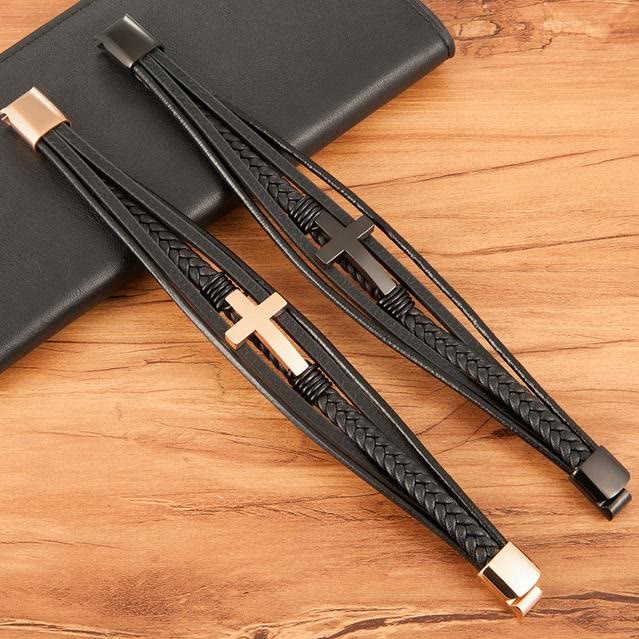 Braided Cross Leather Bracelet