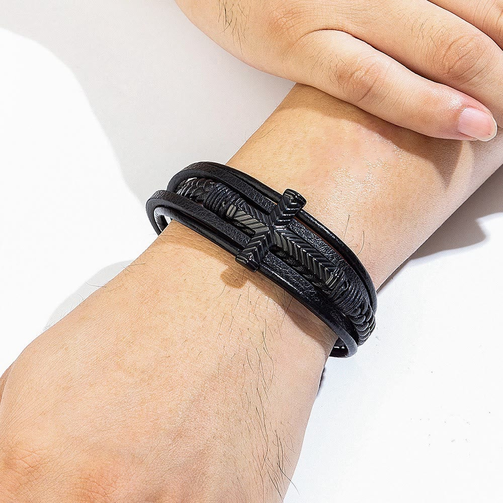 Three-Style Cross Leather Bracelet