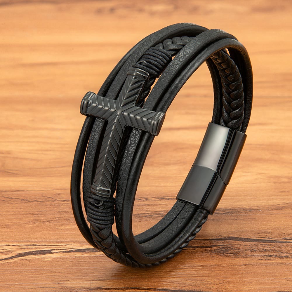 Three-Style Cross Leather Bracelet