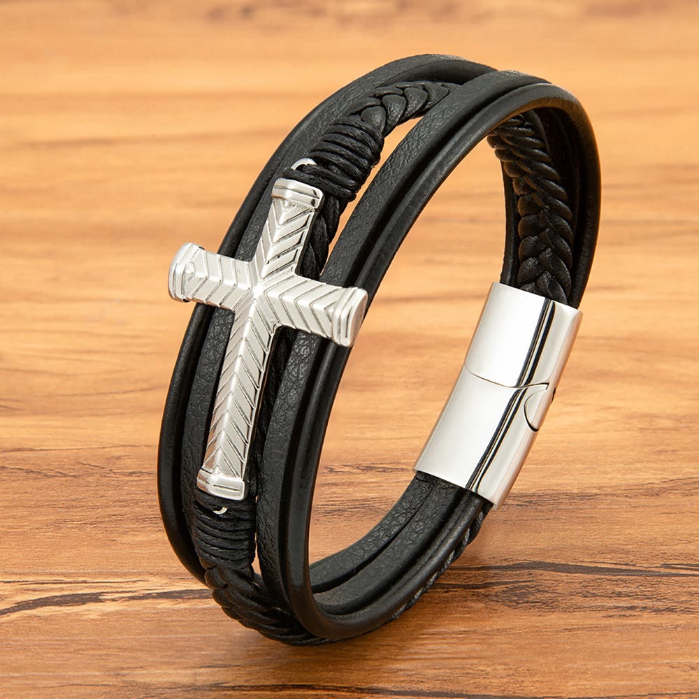 Three-Style Cross Leather Bracelet