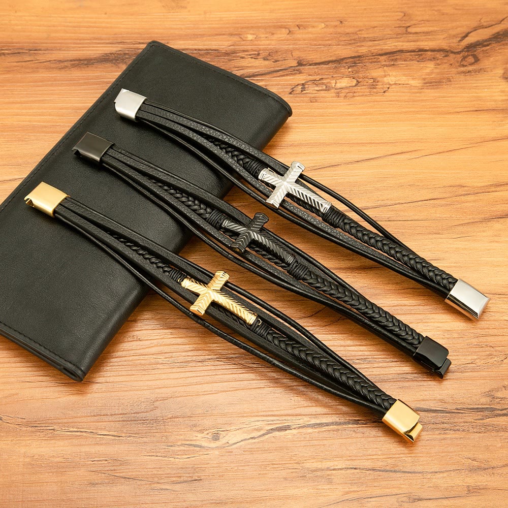 Three-Style Cross Leather Bracelet