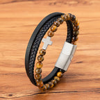 Layered Cross Bracelet with Tiger's Eye Stone Bead