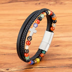 Layered Cross Bracelet with Tiger's Eye Stone Bead