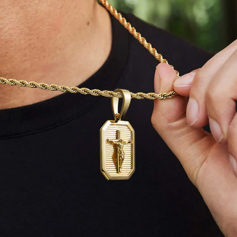 Crucifix Dog Tag Necklace