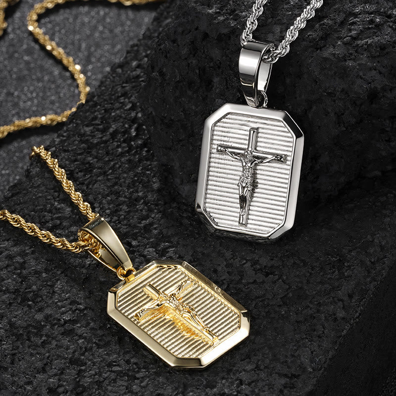 Crucifix Dog Tag Necklace