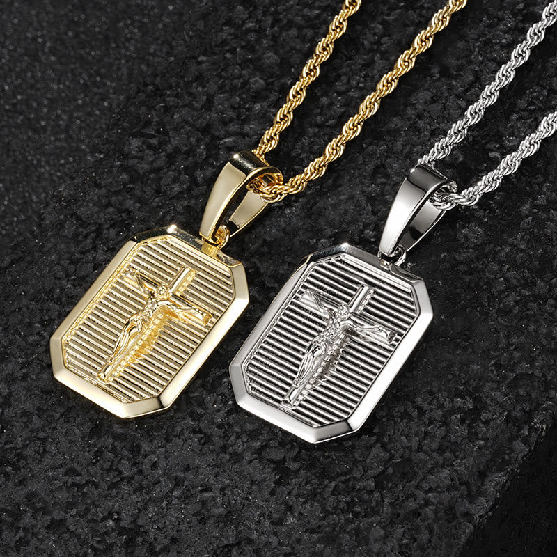 Crucifix Dog Tag Necklace