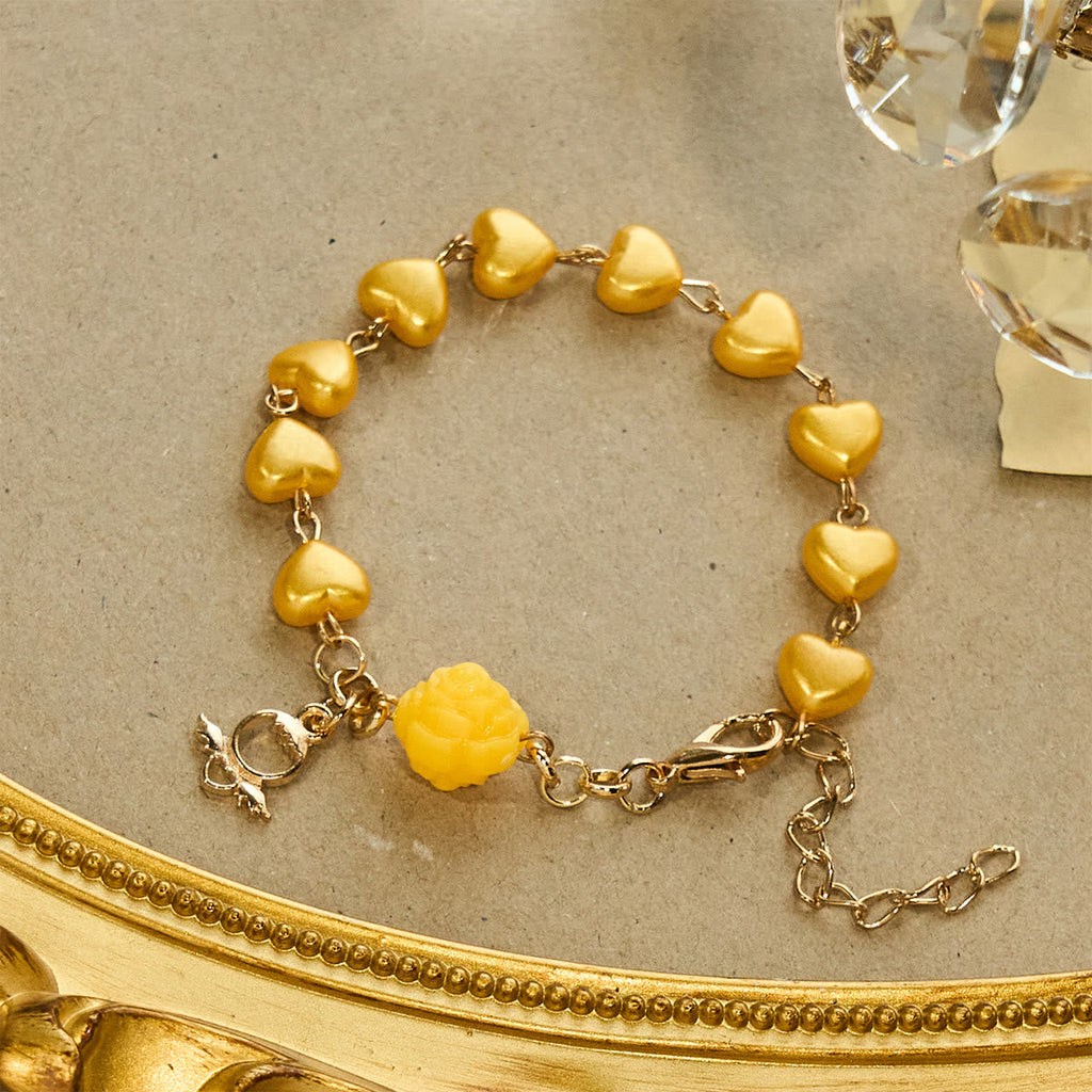 Yellow Heart Bead Rosary & Bracelet Set