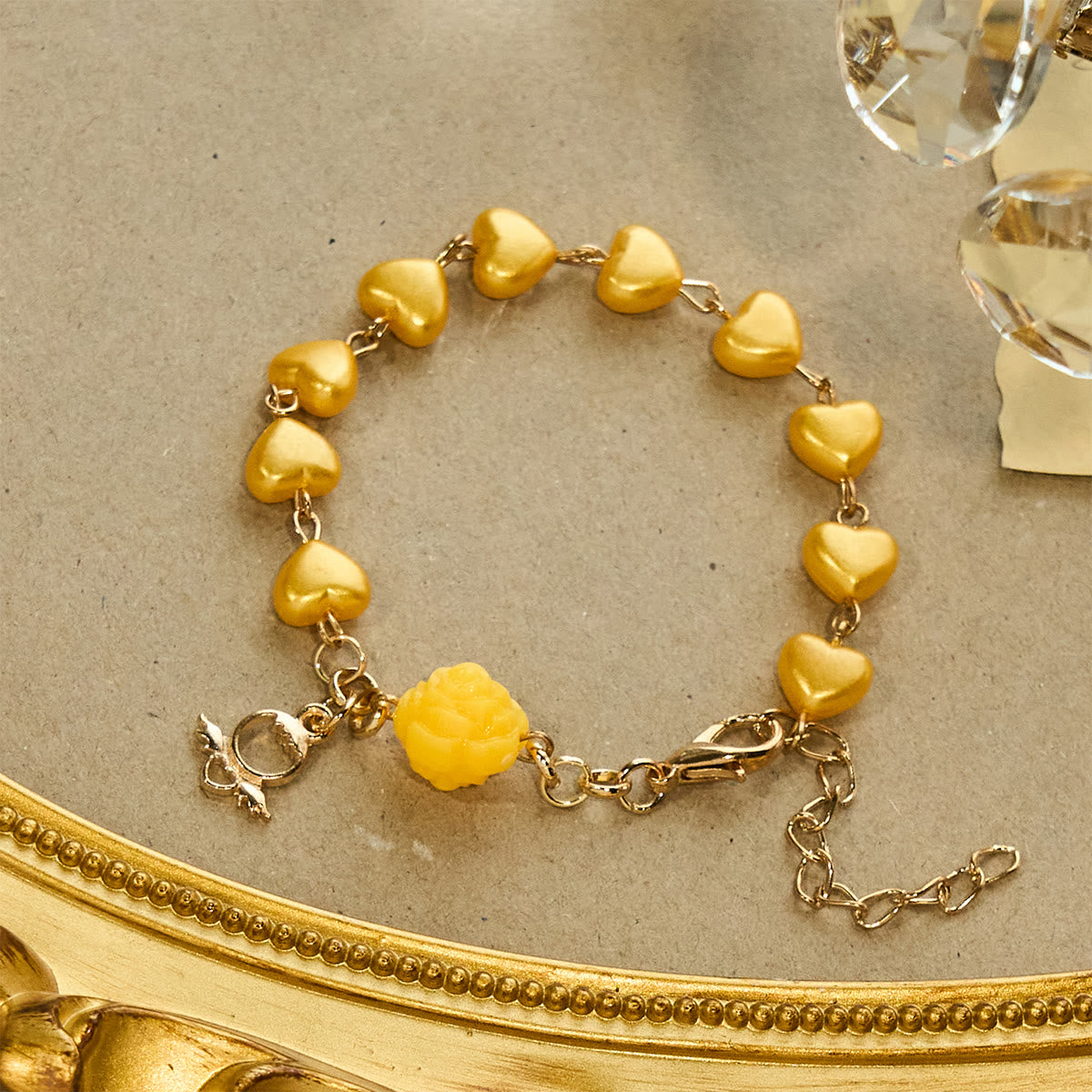 Yellow Heart Bead Rosary & Bracelet Set