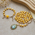 Yellow Heart Bead Rosary & Bracelet Set