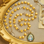 Yellow Heart Bead Rosary & Bracelet Set