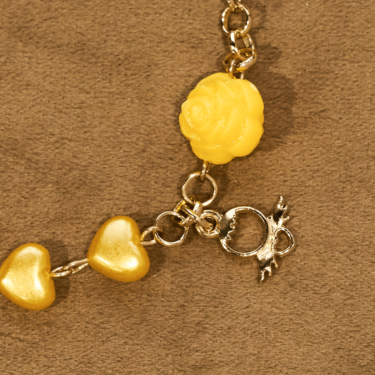 Yellow Heart Bead Rosary & Bracelet Set