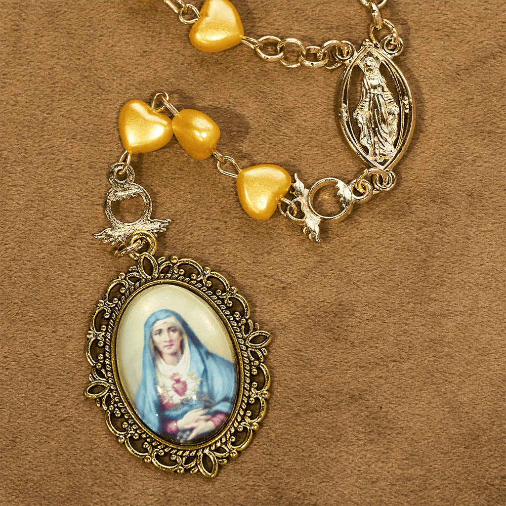 Yellow Heart Bead Rosary & Bracelet Set