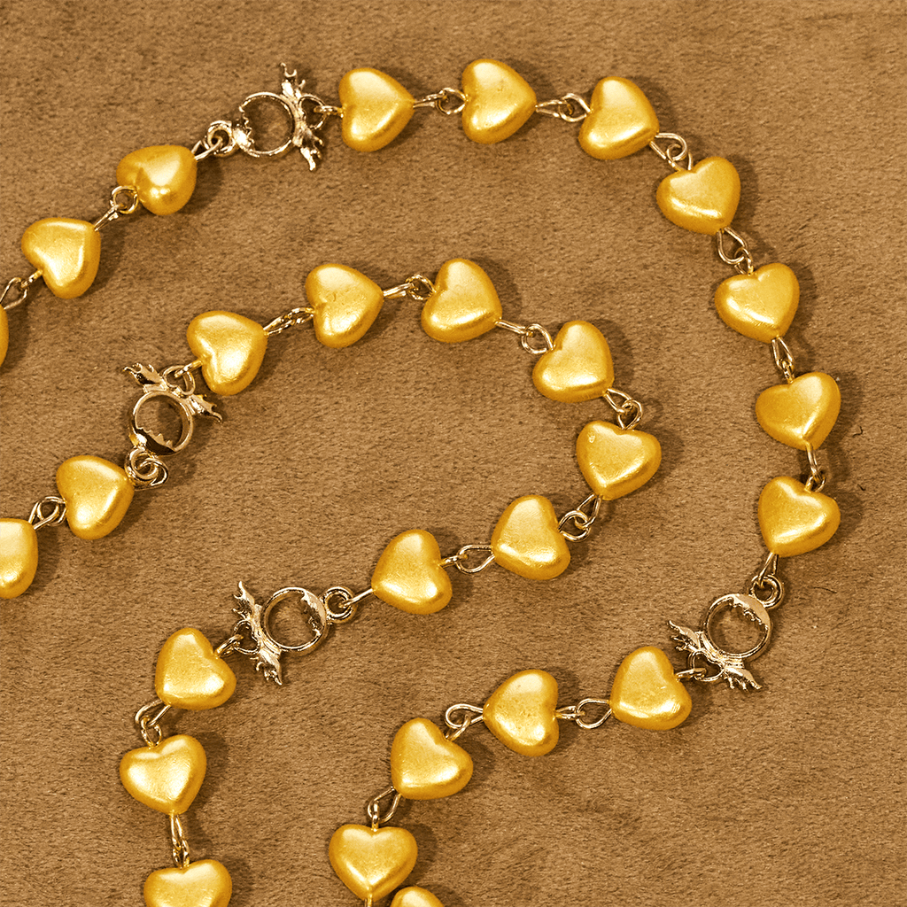 Yellow Heart Bead Rosary & Bracelet Set