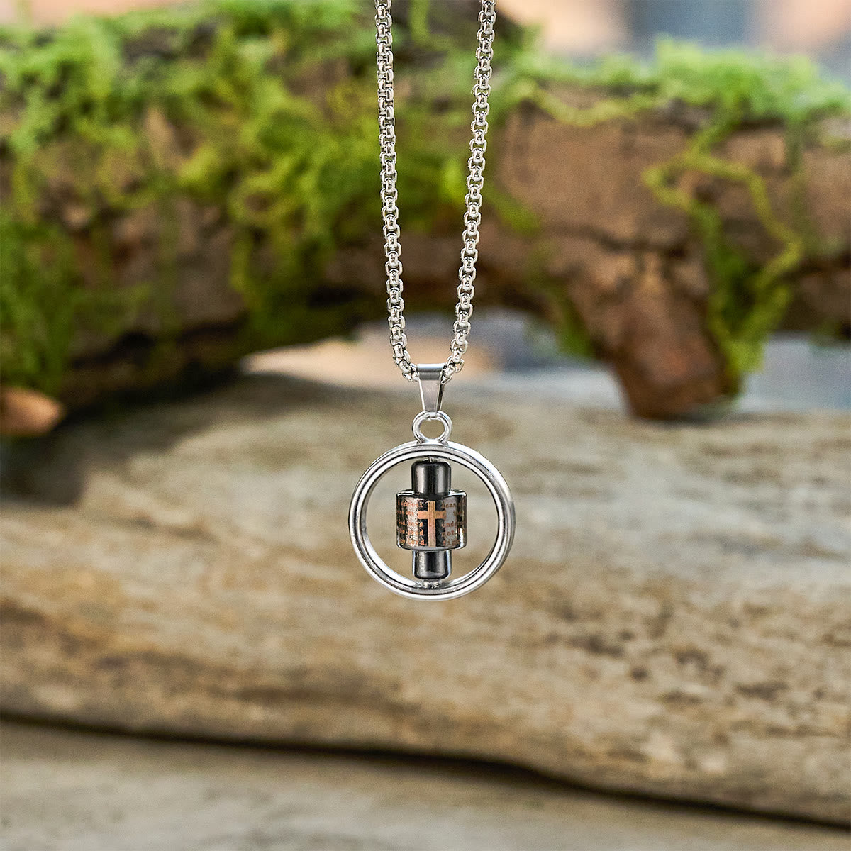 Rotating Cross Scripture Necklace