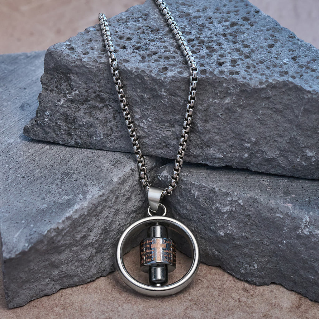 Rotating Cross Scripture Necklace