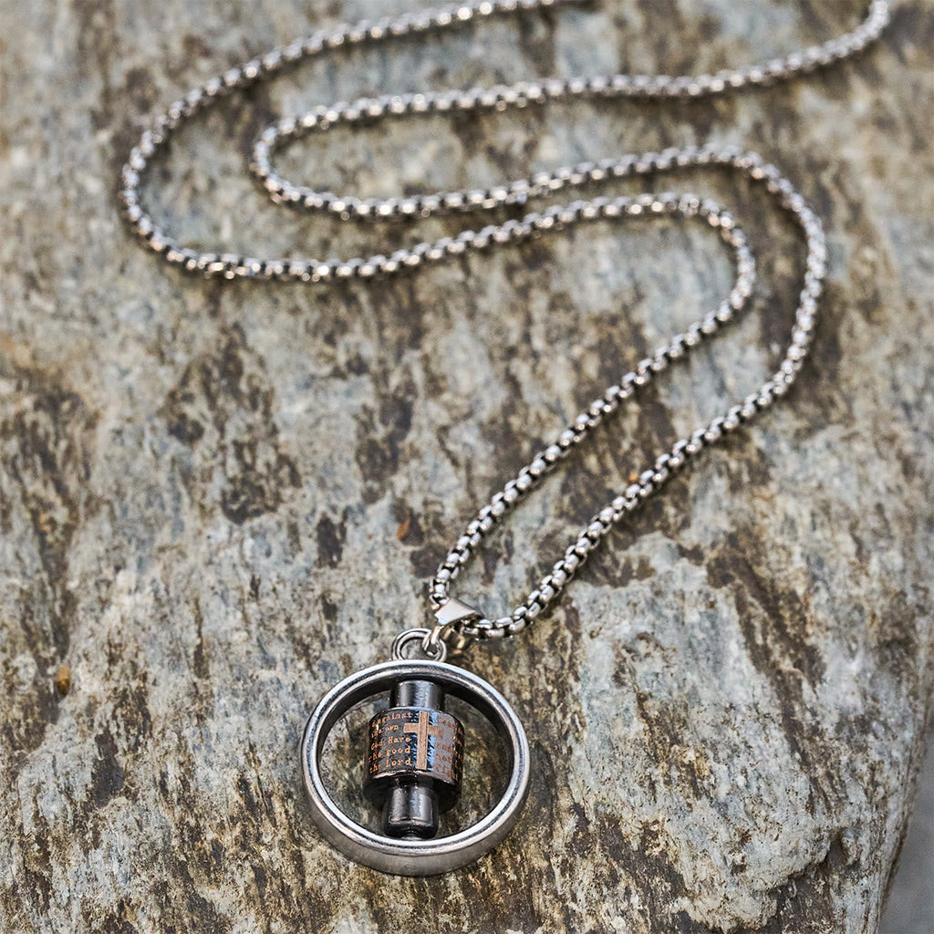 Rotating Cross Scripture Necklace