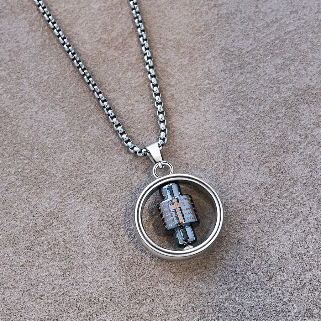 Rotating Cross Scripture Necklace