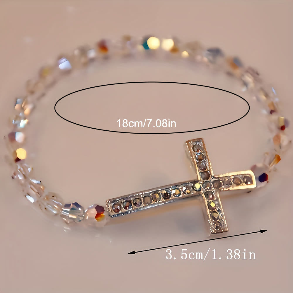 White & Peacock Blue Cross Bracelet
