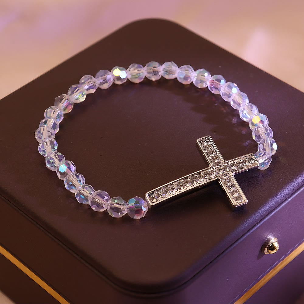 White & Peacock Blue Cross Bracelet