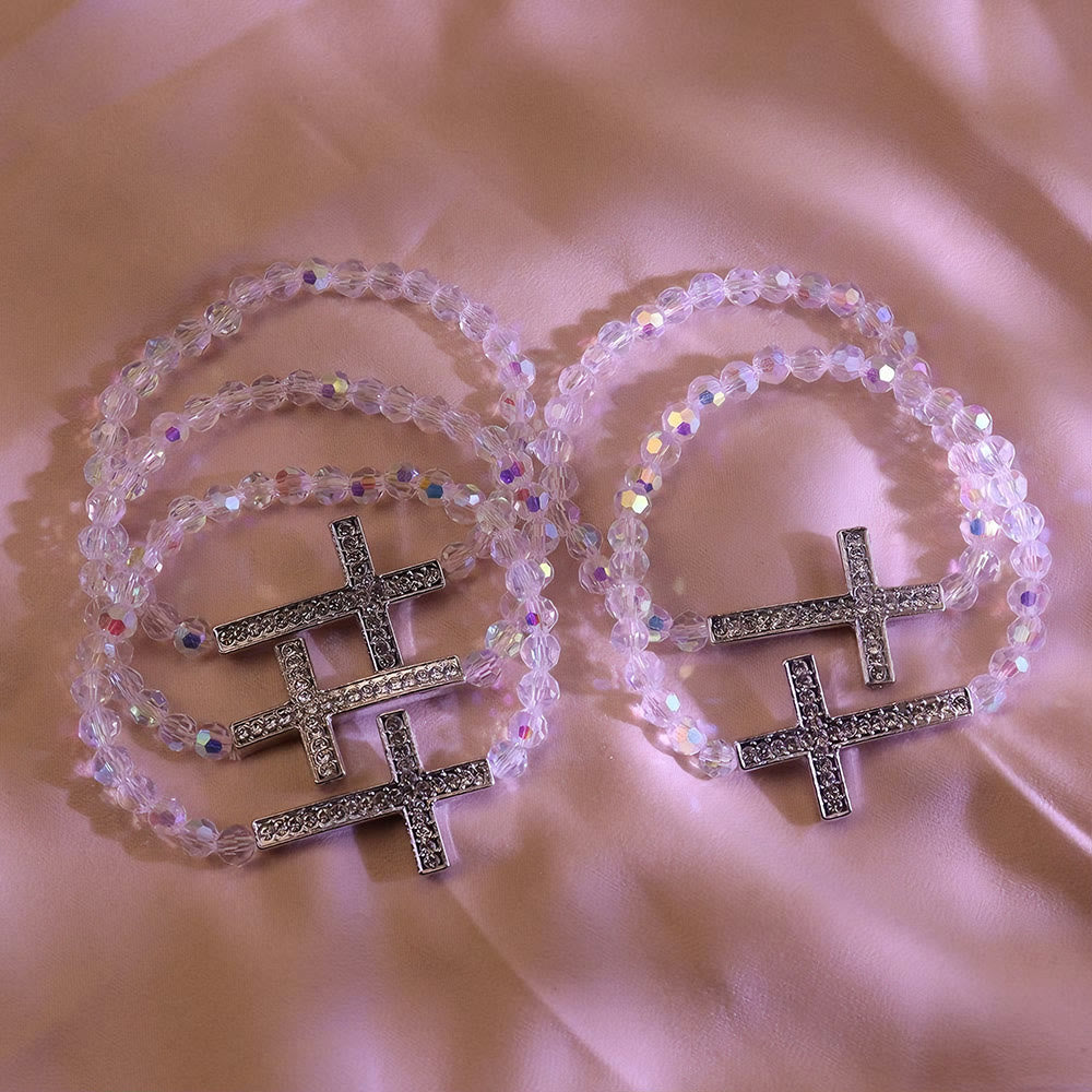 White & Peacock Blue Cross Bracelet