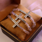 White & Peacock Blue Cross Bracelet