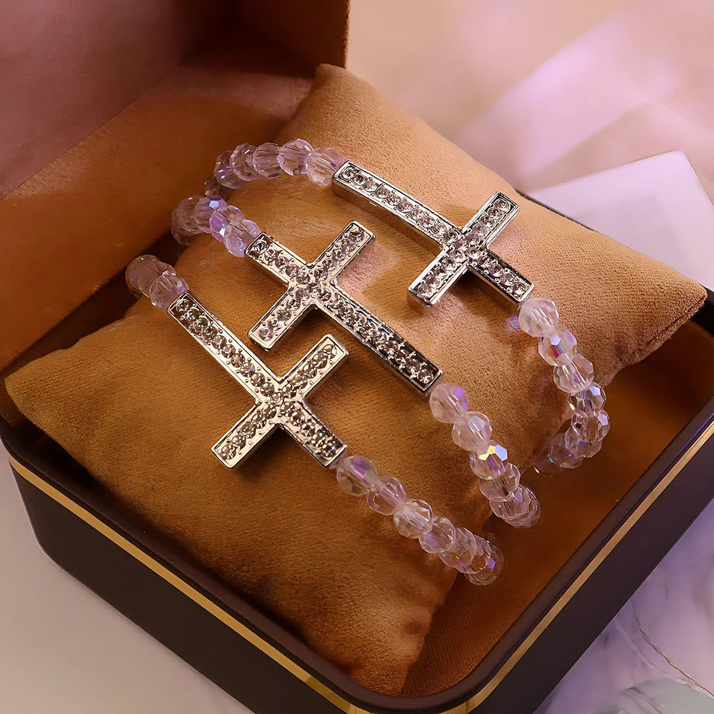 White & Peacock Blue Cross Bracelet