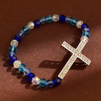White & Peacock Blue Cross Bracelet