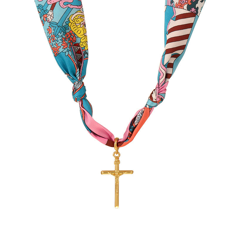 Vibrant Pattern Scarf with Cross Necklace Series