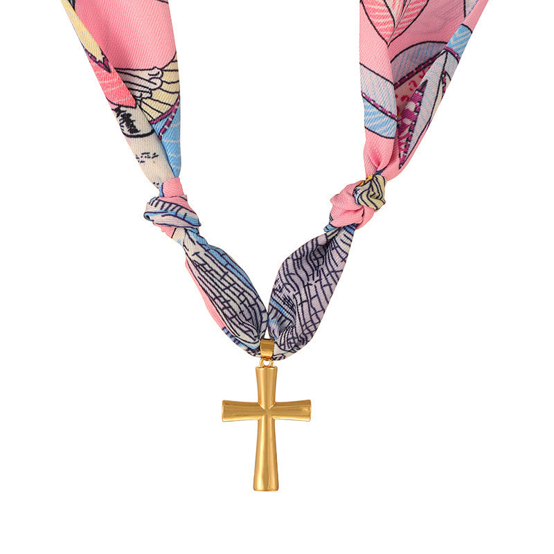 Vibrant Pattern Scarf with Cross Necklace Series