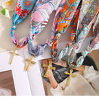 Vibrant Pattern Scarf with Cross Necklace Series