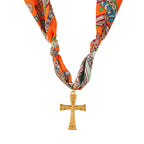 Vibrant Pattern Scarf with Cross Necklace Series