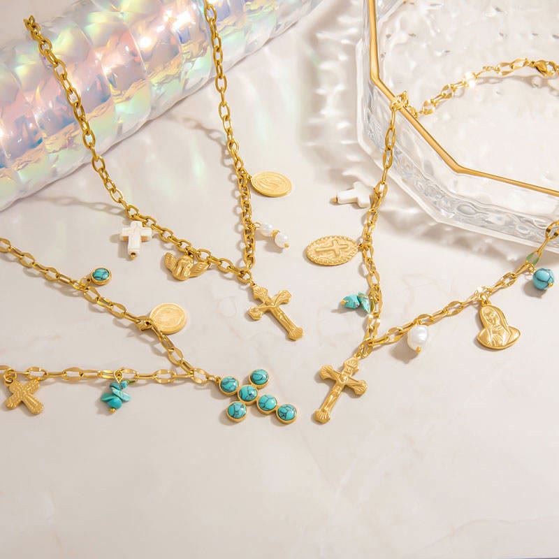 Three-Style Cross & Medal Necklace
