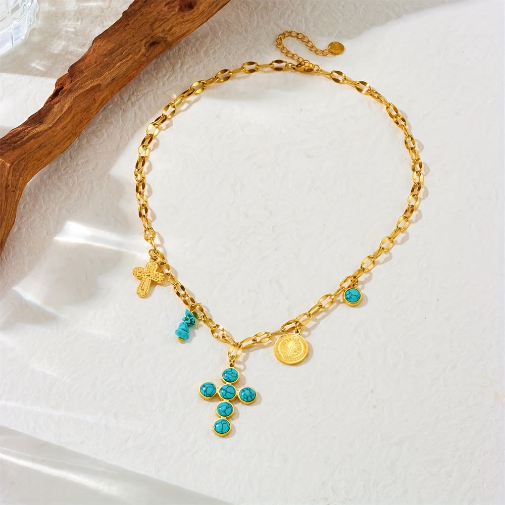 Three-Style Cross & Medal Necklace