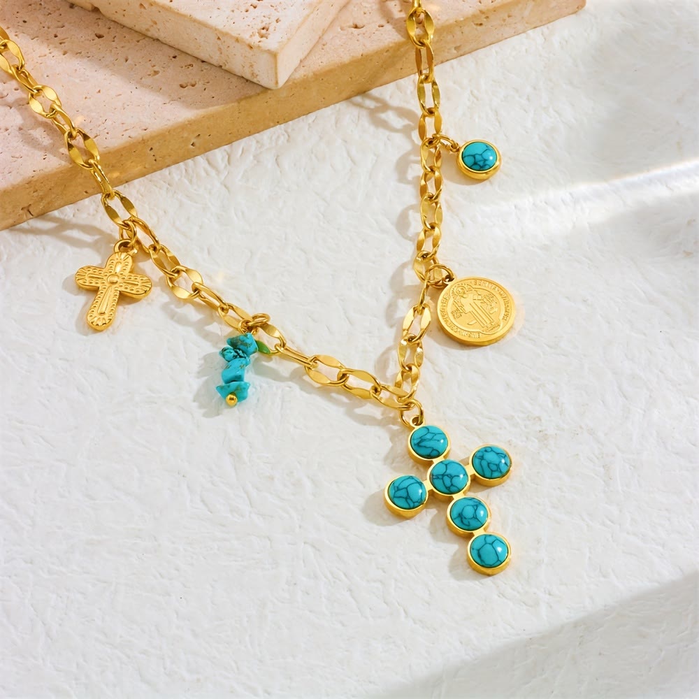 Three-Style Cross & Medal Necklace